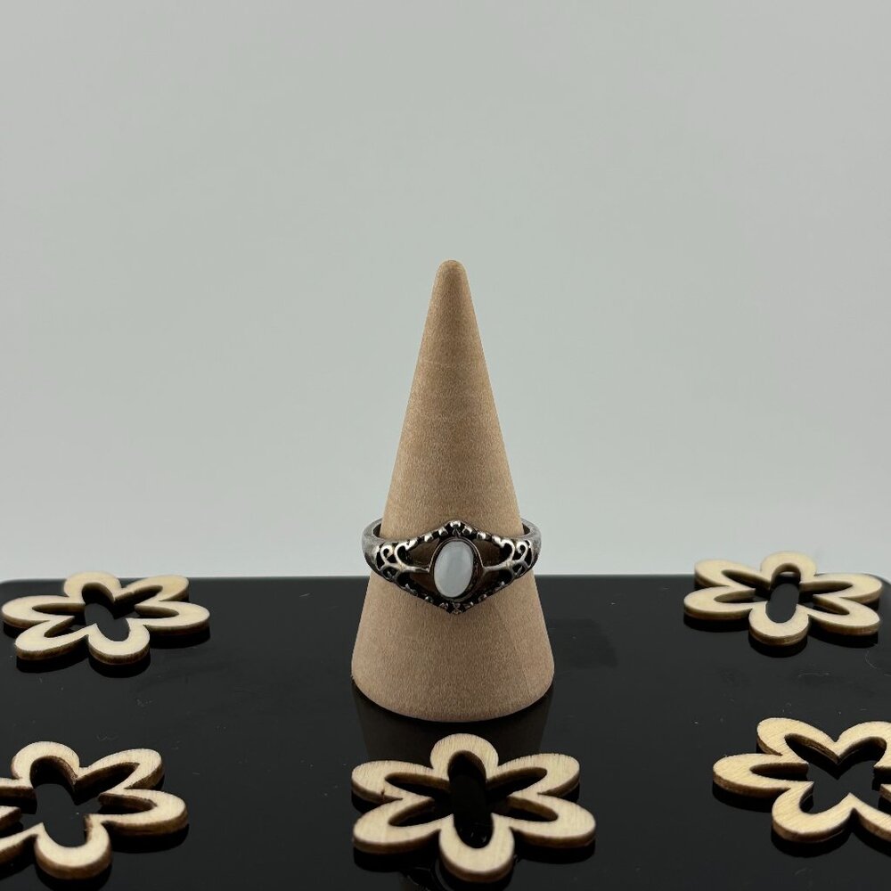 Vintage Silver Toned White Stone Ring